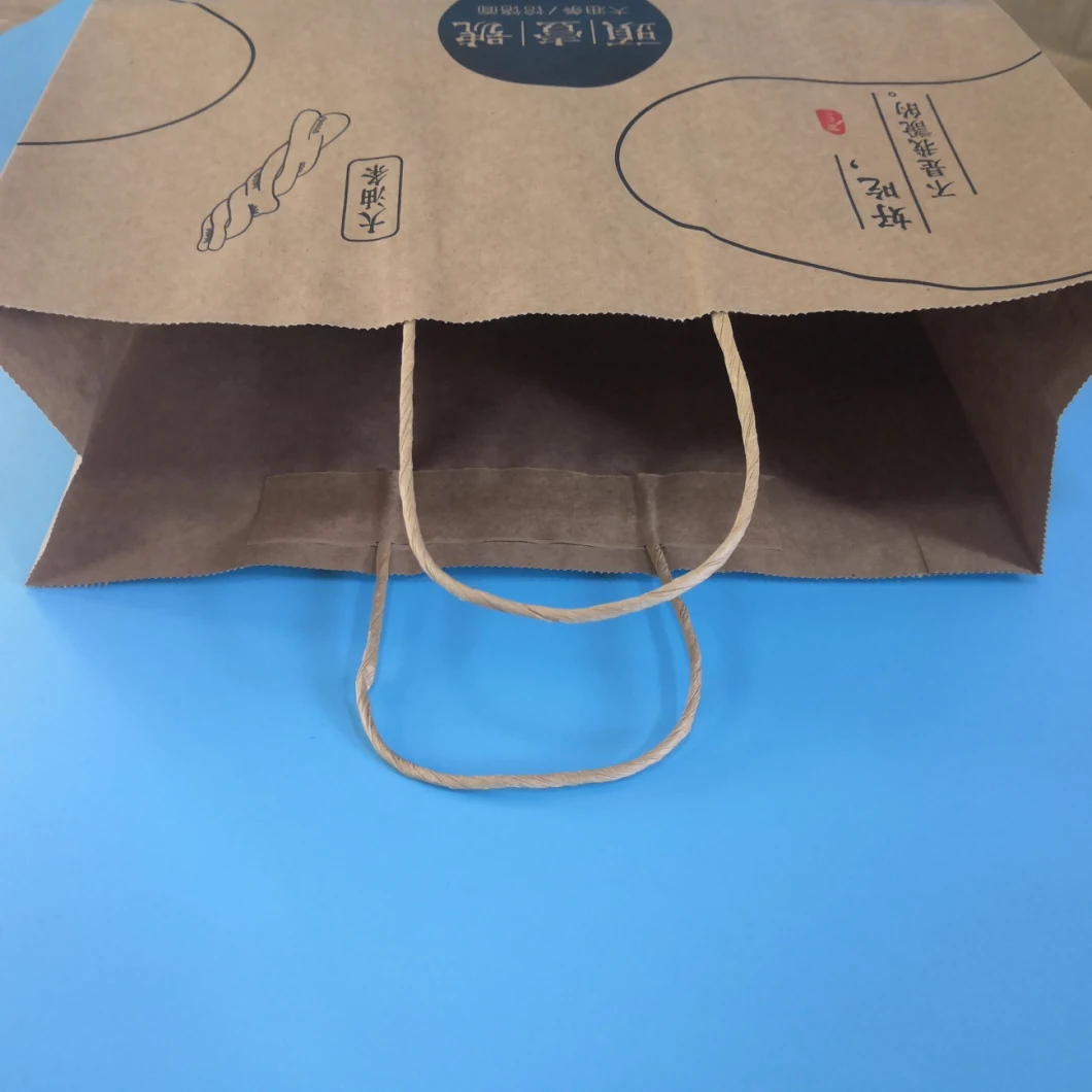 Custom Wholesale Kraft Paper Takeaway Die Cut Handle Paper Bag for Fast Food Packaging