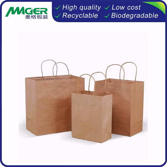 Custom No Printing Kraft Paper Bag Packaging Craft Brown Kraft Paper Shopping Bag with Handle