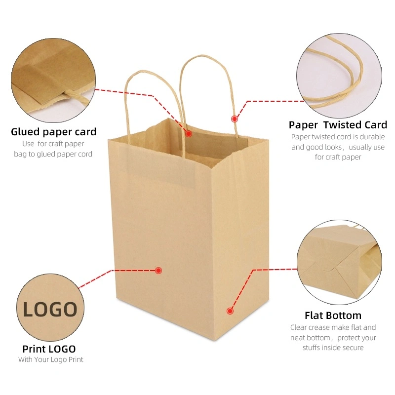 Food Packaging Brown Kraft Paper Bags with Die Cut Handle