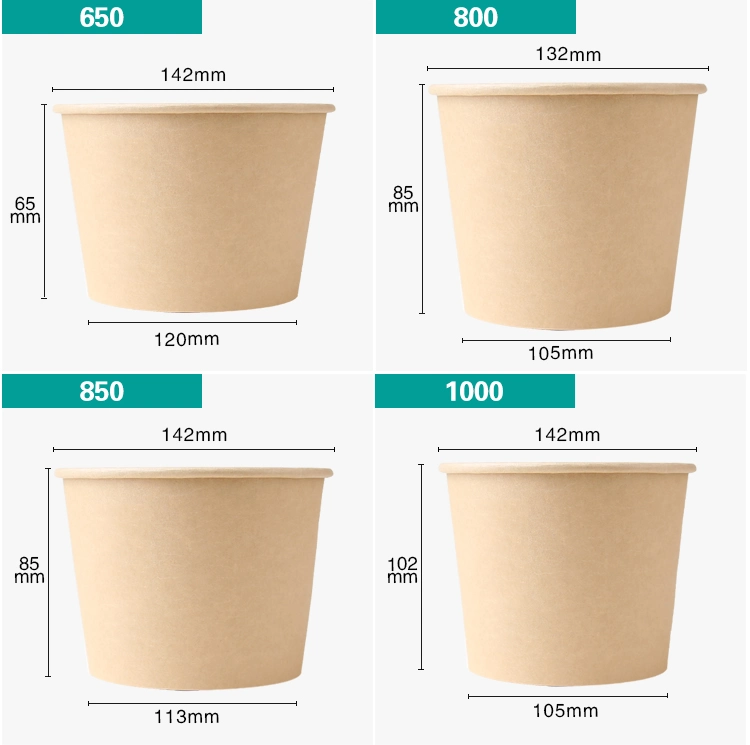 Free Sample Disposable Takeaway Packing Box Food Cartons Kraft Paper Round Bowl with Paper Lid