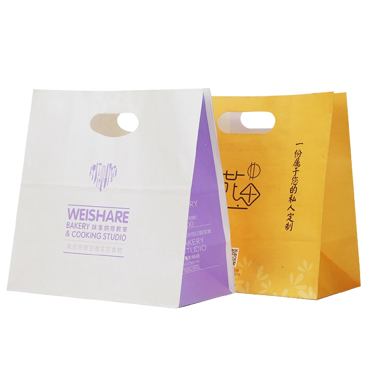 Food Gift Packaging Brown Paper Bags with Die Cut Handle