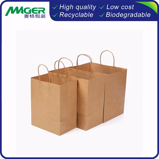 Custom No Printing Kraft Paper Bag Packaging Craft Brown Kraft Paper Shopping Bag with Handle