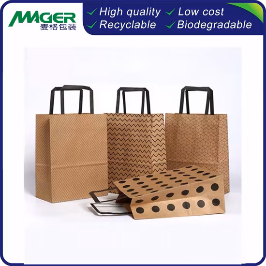 Custom No Printing Kraft Paper Bag Packaging Craft Brown Kraft Paper Shopping Bag with Handle