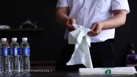 Respectueux de l'environnement sans plastique avec poignée amidon fait supermarché biodégradable transporter des sacs à provisions conception à bas prix