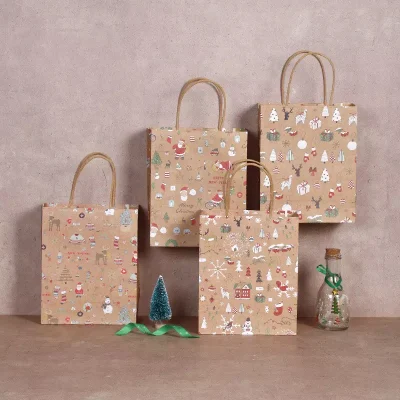 Emballage personnalisé en gros de sacs en papier kraft brun cadeau alimentaire artisanal avec poignées découpées