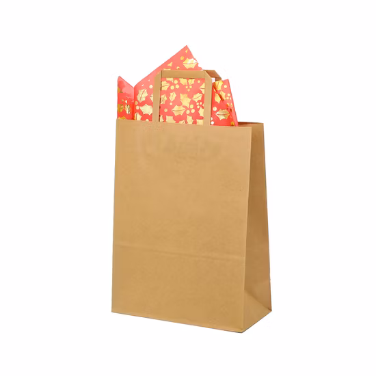 Vente en gros recyclé personnalisé brun 100GSM papier torsadé poignée alimentaire Shopping sac en papier kraft avec poignée